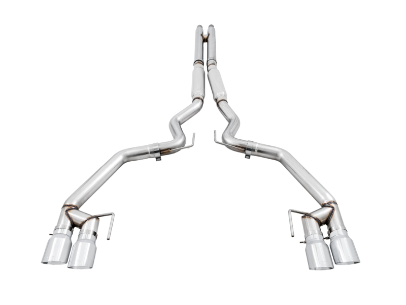Ford Mustang Performance Exhaust - Rear - AWE Tuning - Cat-Back Track Edition (Quad Tips) - Chrome Silver - `18-`27